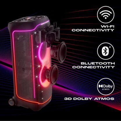 JBL Partybox Ultimate, Dynamic Lightshow, Party Pad, Wi-Fi & Bluetooth Connectivity, Dual Mic with Guitar Inputs, Pro Sound, Ipx4 Splashproof, Self Tuning, One App (Black) - Multimedia - Image 4